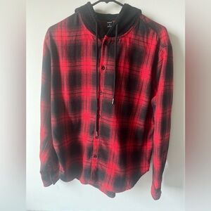 Red and Black Plaid Button-Up Shirt